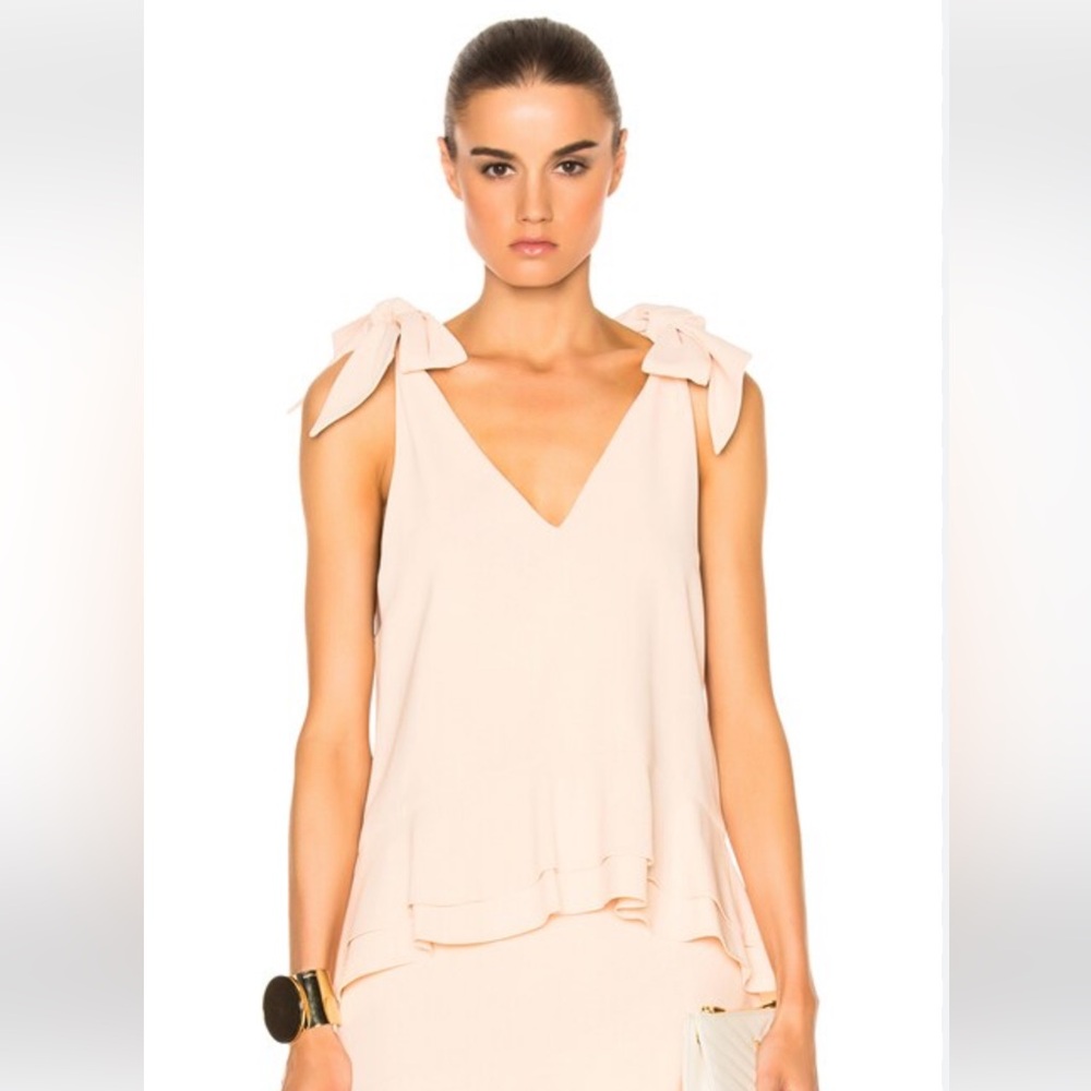 Jonathan SIMKHAI Silk Crepe Tie V Neck Peplum Top NWT